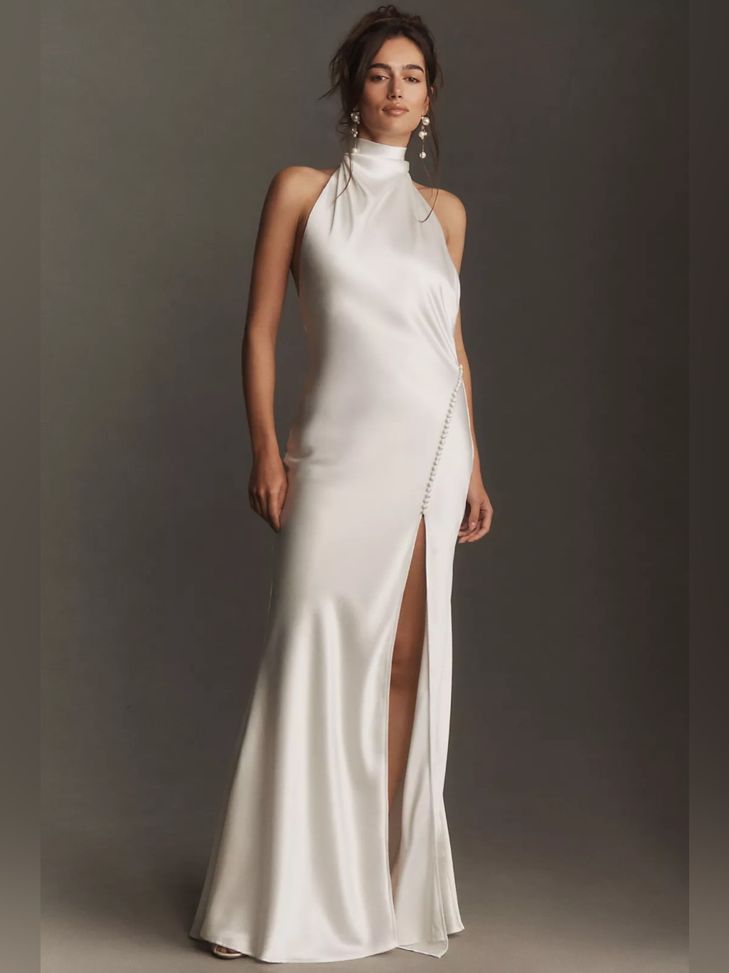 Sau Lee Penelope High-Neck Open-Back Satin Maxi Dress